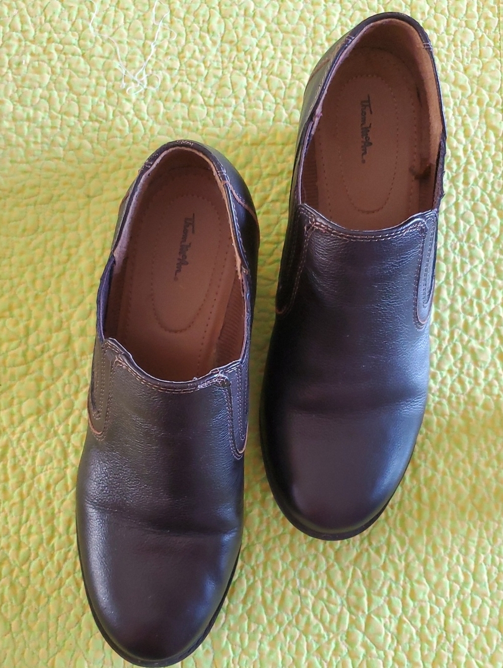 Thom McAn Black Leather Slip-On Wedge Loafers